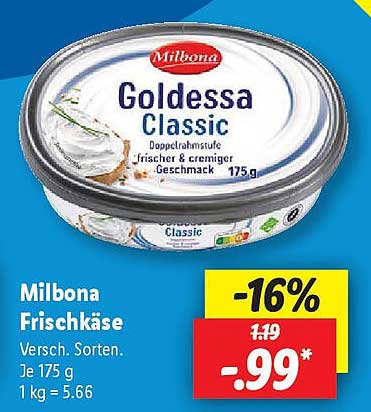 Milbona Goldessa Classic Frischkäse 175 g