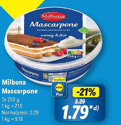 Milbona Mascarpone 250g - cremig & fest