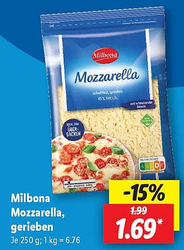Milbona Mozzarella, gerieben