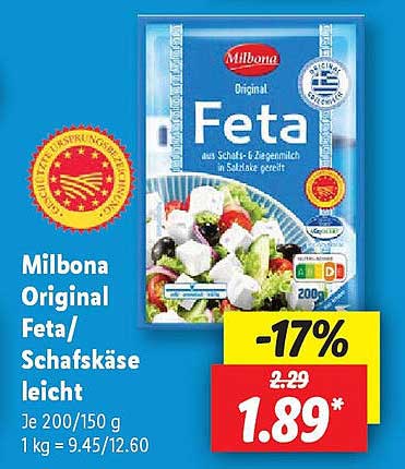 Milbona Original Feta/Schafskäse leicht