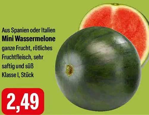 Mini Wassermelone, ganze Frucht, rötliches Fruchtfleisch, sehr saftig und süß, Klasse I, Stück