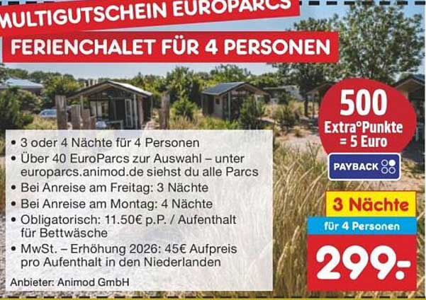 MULTIGUTSCHEIN EURONAP PARKS FERIENCHALET FÜR 4 PERSONEN