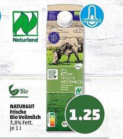 NATURGUT Frische Bio Vollmilch 3,8% Fett, je 1 l