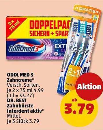 ODOL MED 3 Zahnpasta Doppelpack und DR. BEST Zahnbürste Interdent aktiv
