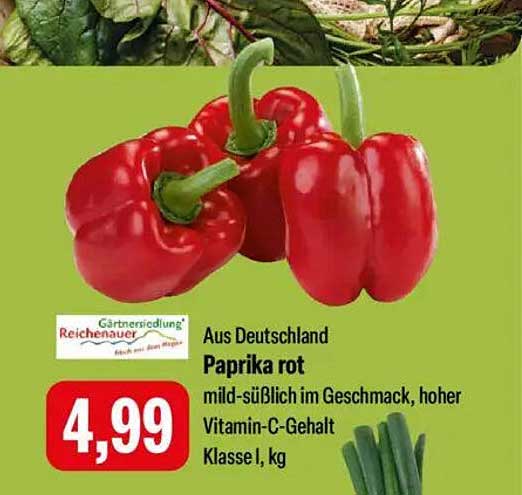 Paprika rot - mild-süßlich im Geschmack, hoher Vitamin-C-Gehalt, Klasse I, 1 kg