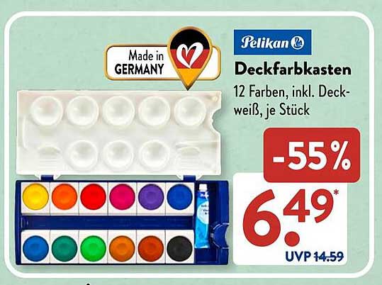 Pelikan Deckfarbkasten - 12 Farben, inkl. Deckweiß