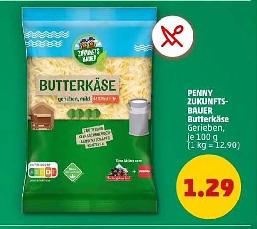 Penny Zukunftsbauer Butterkäse gerieben, mild