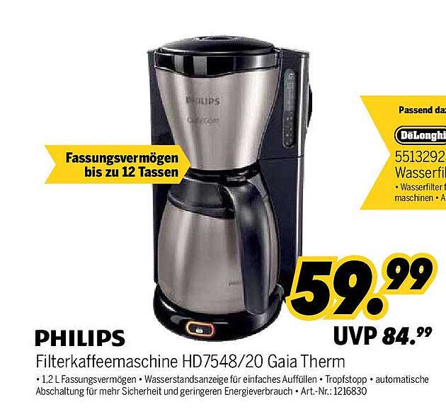 PHILIPS Filterkaffeemaschine HD7548/20 Gaia Therm