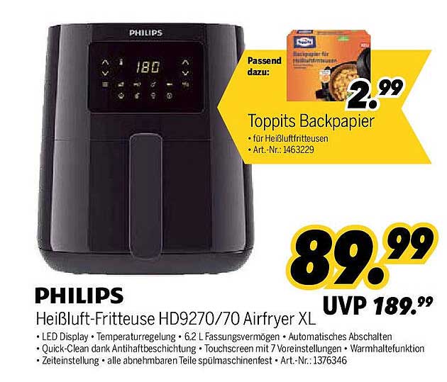 Philips Heißluft-Fritteuse HD9270/70 Airfryer XL