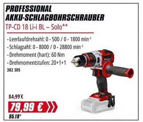 PROFESSIONAL AKKU-SCHLAGBOHRSCHRAUBER TP-CD 18 Li-i BL – Solo