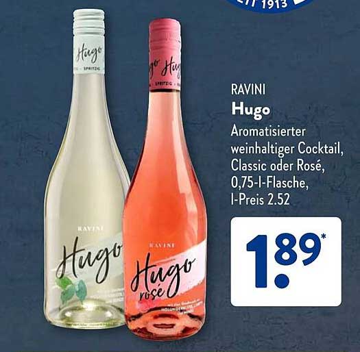 RAVINI Hugo - Aromatisierter weinhaltiger Cocktail, Classic oder Rosé, 0,75-l-Flasche