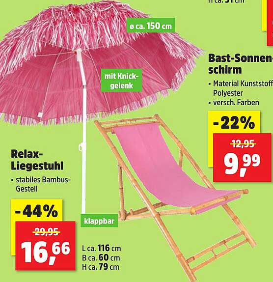 Relax-Liegestuhl und Bast-Sonnenschirm