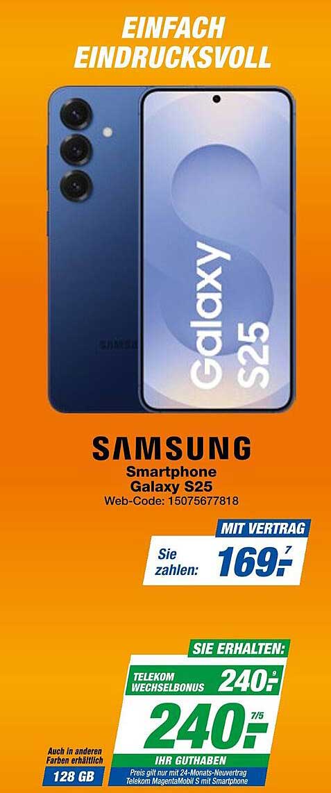 Samsung Smartphone Galaxy S25 - Mit Vertrag für nur 169,00 €