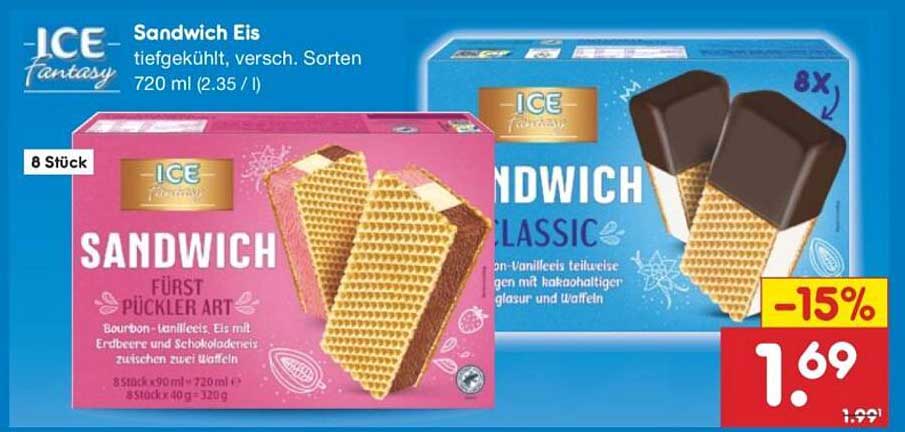 Sandwich Eis, 720 ml - verschiedene Sorten