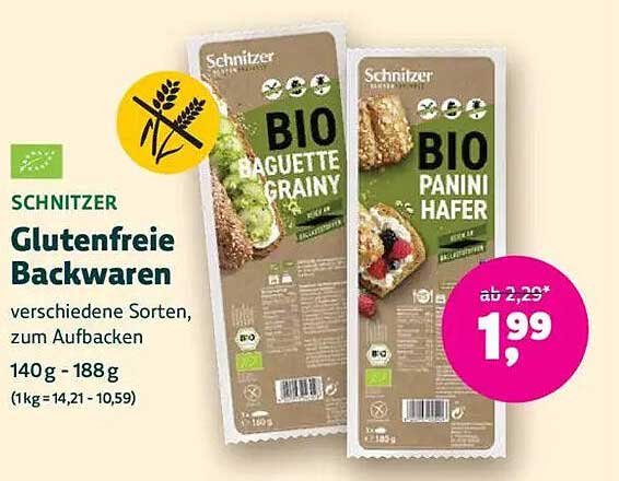 Schnitzer Glutenfreie Backwaren - BIO Baguette Grainy und BIO Panini Hafer