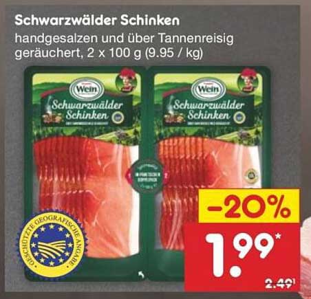 Schwarzwälder Schinken 2 x 100 g - Über Tannenreisig geräuchert