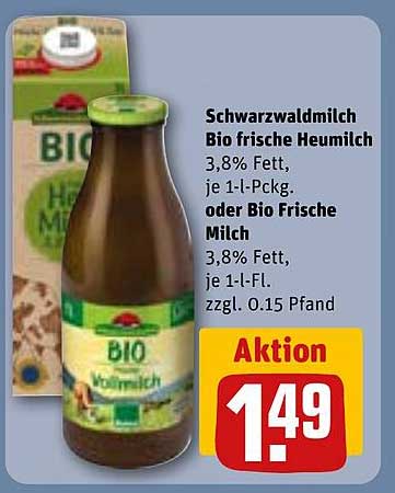 Schwarzwaldmilch Bio frische Heumilch 3,8% Fett, je 1-L-Pack