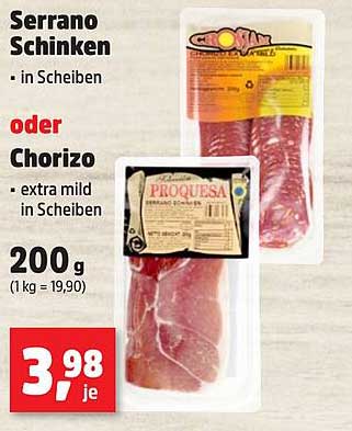 Serrano Schinken oder Chorizo in Scheiben - 200 g für nur 3,98 €