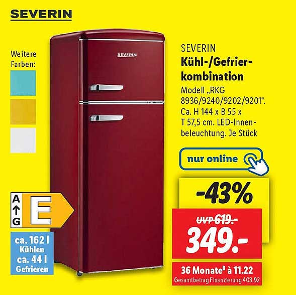 SEVERIN Kühl-/Gefrierkombination RKG 8936/9240/9202/9201
