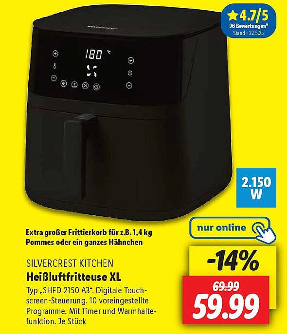 SILVERCREST KITCHEN Heißluftfritteuse XL