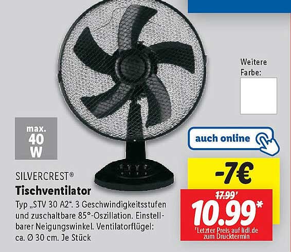 SILVERCREST® Tischventilator Typ „STV 30 A2“