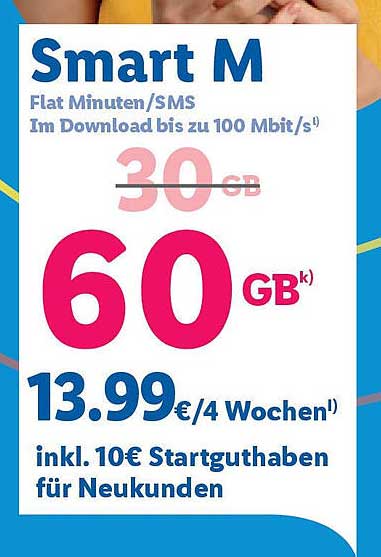Smart M - 60 GB für nur 13,99 € alle 4 Wochen