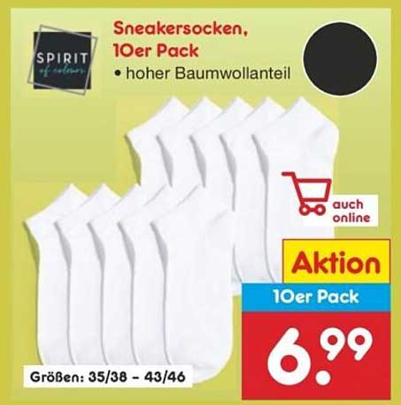Sneakersocken, 10er Pack - hoher Baumwollanteil
