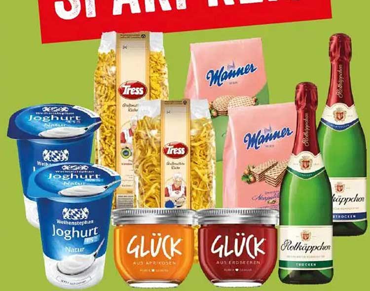 SPAR PREIS: Joghurt, Tress Nudeln, Glück Fruchtaufstriche und Rotkäppchen Sekt