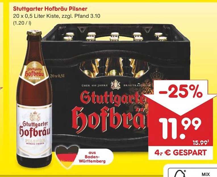 Stuttgarter Hofbräu Pilsner 20 x 0,5 Liter Kiste