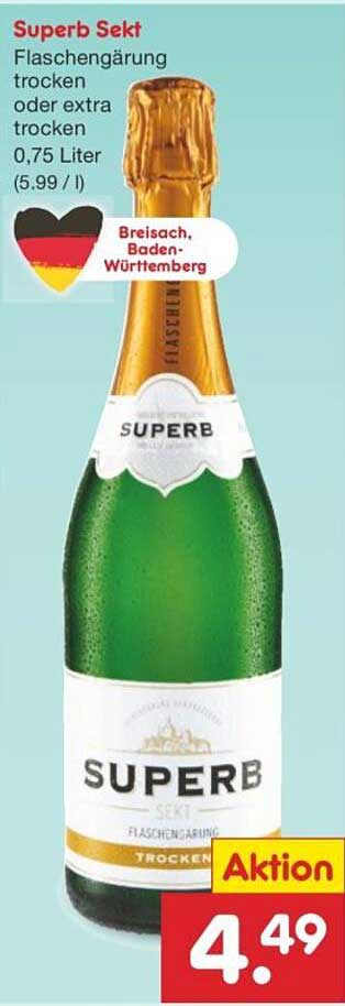 Superb Sekt Flaschengärung trocken oder extra trocken 0,75 Liter