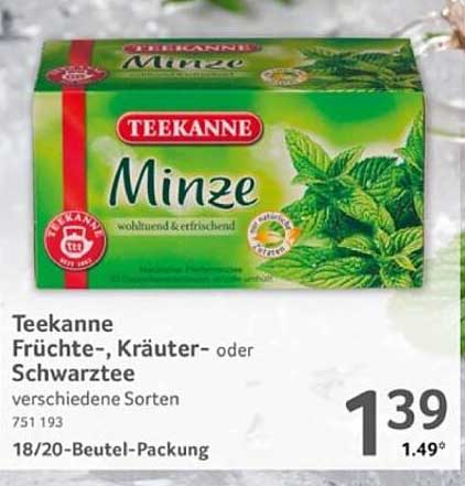 Teekanne Minze Früchteteekanne, Kräuter- oder Schwarztee, verschiedene Sorten, 18/20-Beutel-Packung