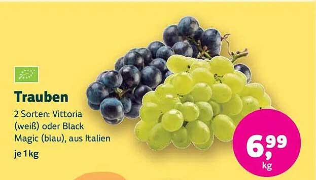 Trauben – 2 Sorten: Vittoria (weiß) oder Black Magic (blau), aus Italien