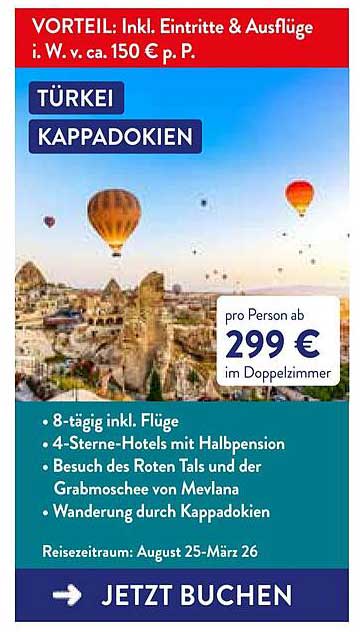Türkei Kappadokien – 8-tägige Reise mit inkludierten Flügen und Ausflügen