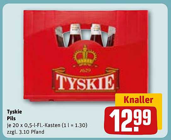 Tyskie Pils je 20 x 0,5-l-Fl.-Kasten (1 l = 1,30) zzgl. 3,10 Pfand
