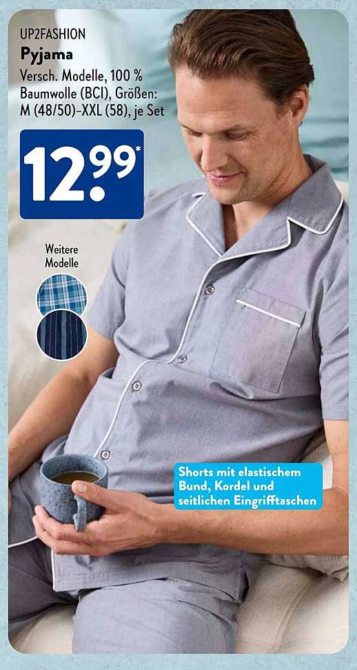 UP2FASHION Pyjama, verschiedene Modelle, 100 % Baumwolle