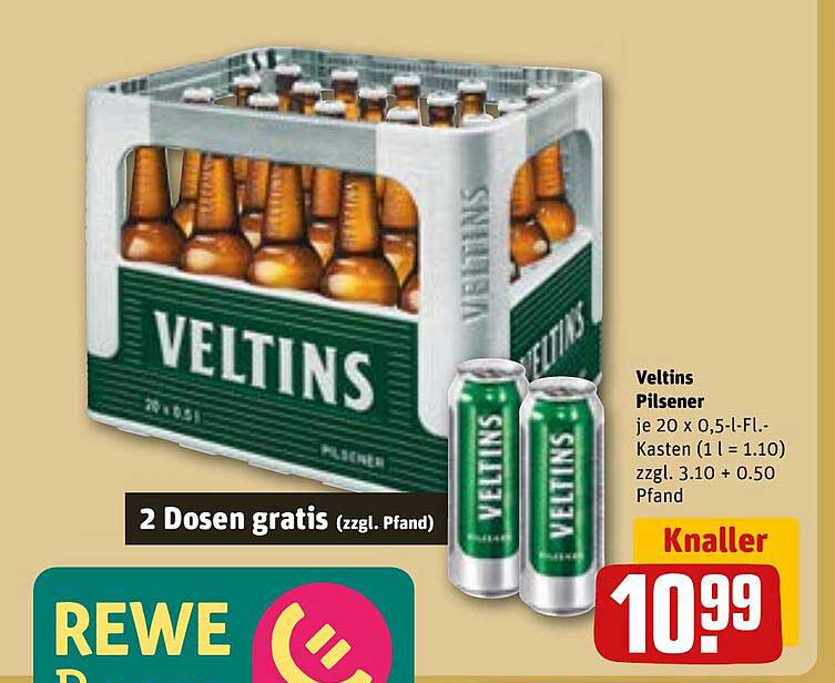 Veltins Pilsener – 20 x 0,5l Kasten mit 2 Dosen gratis