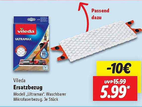 Vileda Ersatzbezug Ultramax – Waschbarer Mikrofasertuch für strahlende Sauberkeit