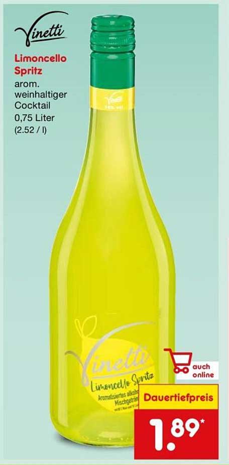 Vinetti Limoncello Spritz - arom. weinhaltiger Cocktail 0,75 Liter