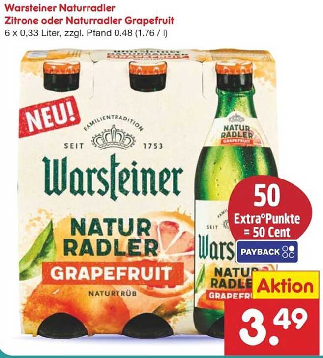 Warsteiner Naturradler Zitrone oder Naturradler Grapefruit 6 x 0,33 Liter