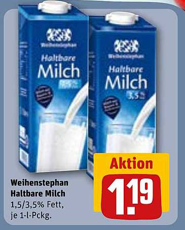 Weihenstephan Haltbare Milch 1,5/3,5% Fett, je 1-Liter-Packung