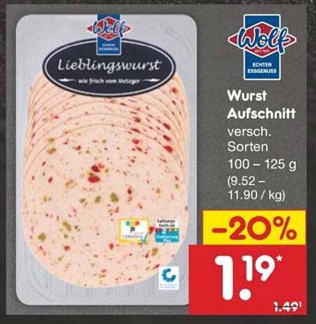 Wolf Lieblingswurst Aufschnitt 100 – 125 g, verschiedene Sorten