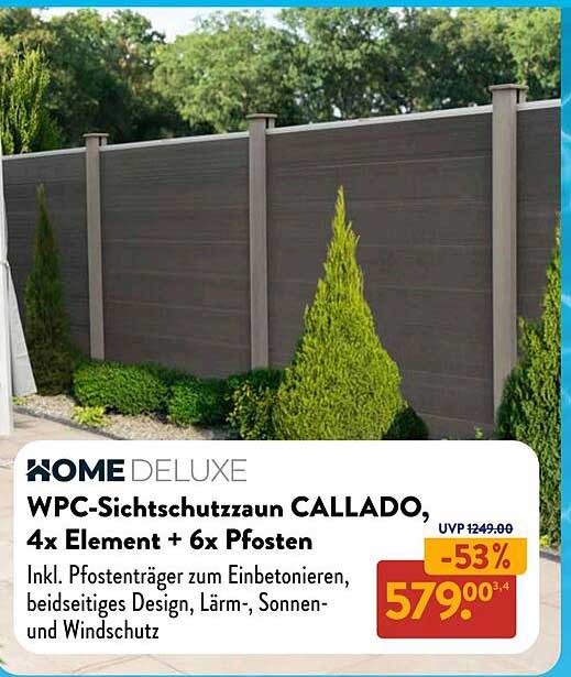 WPC-Sichtschutzzaun CALLADO, 4x Element + 6 Pfosten