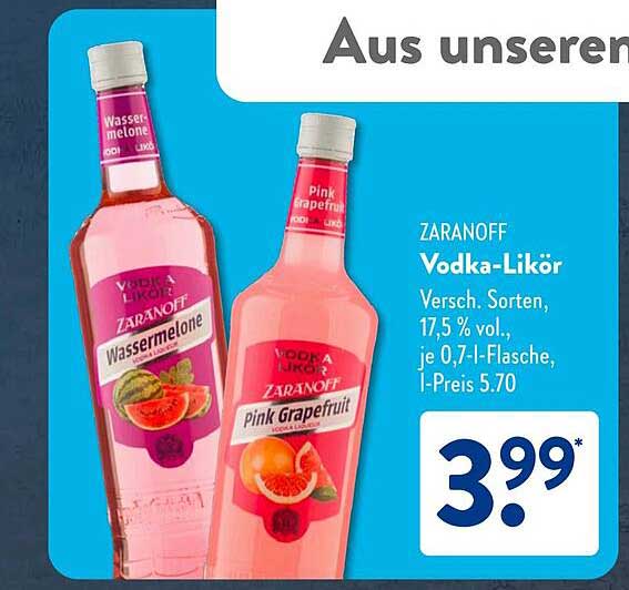 Zaranoff Vodka-Likör - Wassermelone und Pink Grapefruit