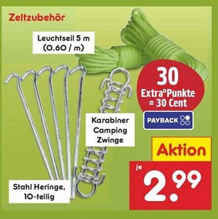 Zeltzubehör – Leuchtseil 5 m & Stahl Heringe 10-teilig