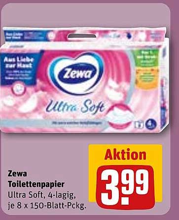 Zewa Toilettenpapier Ultra Soft, 4-lagig, je 8 x 150-Blatt-Pckg.