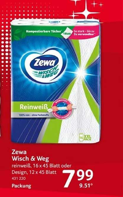 Zewa Wisch & Weg Reinweiß, 16 x 45 Blatt