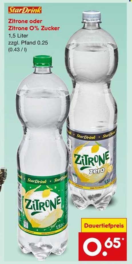 Zitrone oder Zitrone 0% Zucker 1,5 Liter
