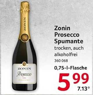 Zonin Prosecco Spumante trocken, auch alkoholfrei 0,75-l-Flasche