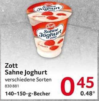 Zott Sahne Joghurt verschiedene Sorten