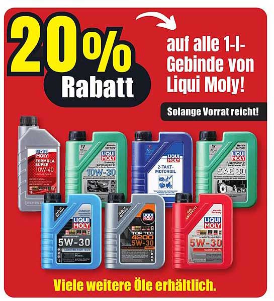 20% Rabatt auf alle 1-l-Gebinde von Liqui Moly!